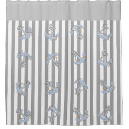 Moderner, hellgrauer Anchor-Muster Streifen Duschvorhang