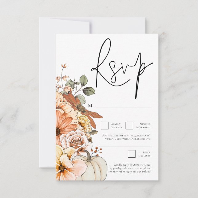 Moderner Herbst Florals Pumpkin QR Code RSVP Karte (Vorderseite)