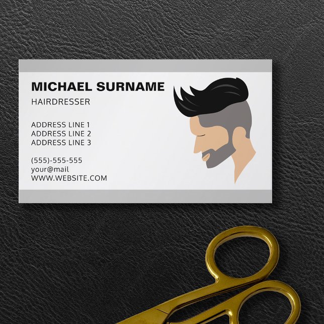 Moderner Herrenfriseur Friseur Barber Visitenkarte (Business card design for barbers, hair stylists and hairdressers. Personalize with your text.)
