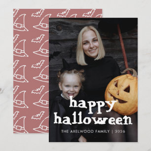 Moderner Hexenhut & Halloween-Familienfoto mit Fle Feiertagskarte