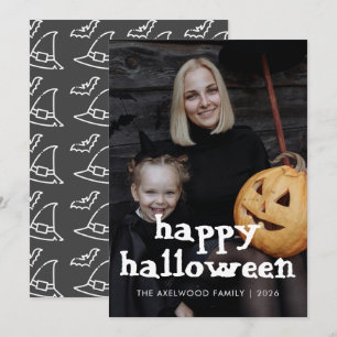 Moderner Hexenhut & Halloween-Familienfoto mit Fle Feiertagskarte