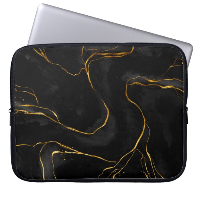 Moderner Hintergrund für Schwarz-Gold-Marmor Laptopschutzhülle (Vorderseite)