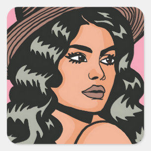 Moderner Hispanic Boho Lady Pop Art Quadratischer Aufkleber