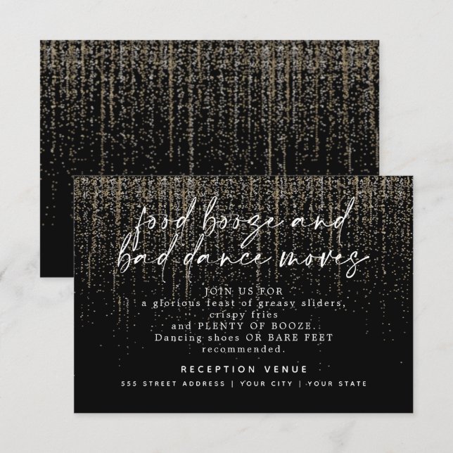Moderner Hochzeitsempfang Champagner-Glitzer Einladung (Vorne/Hinten)