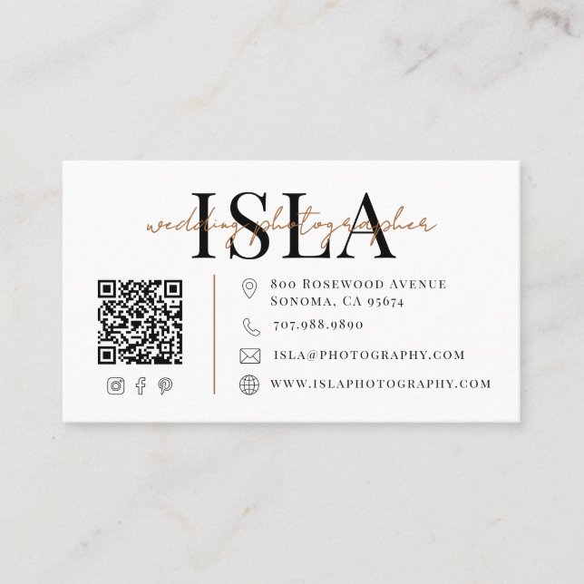 Moderner Hochzeitsfotograf QR-Code Visitenkarte (Vorderseite)