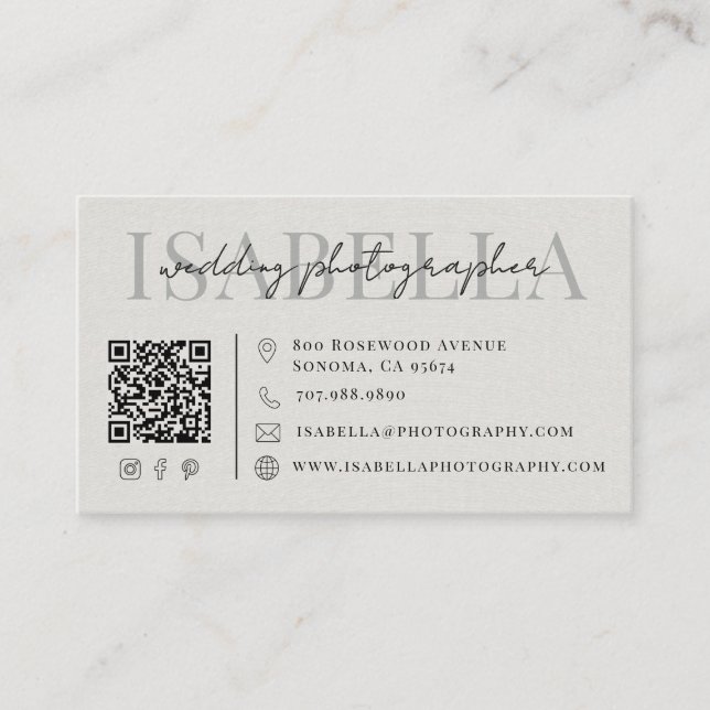 Moderner Hochzeitsfotograf QR-Code Visitenkarte (Vorderseite)