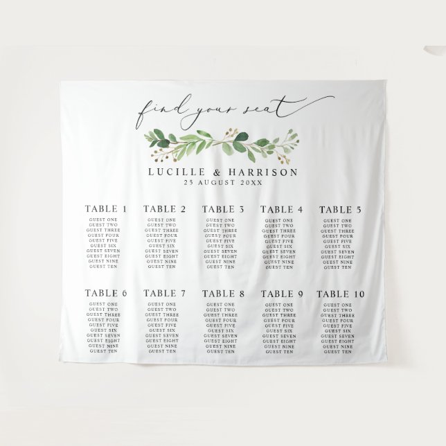 Moderner Hochzeitsplan für Grünpflanzen Wandteppich (Vorderseite (Horizontal))