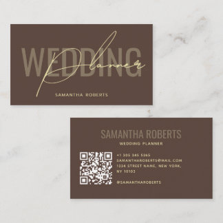 Moderner Hochzeitsplaner QR-Code braun Visitenkarte