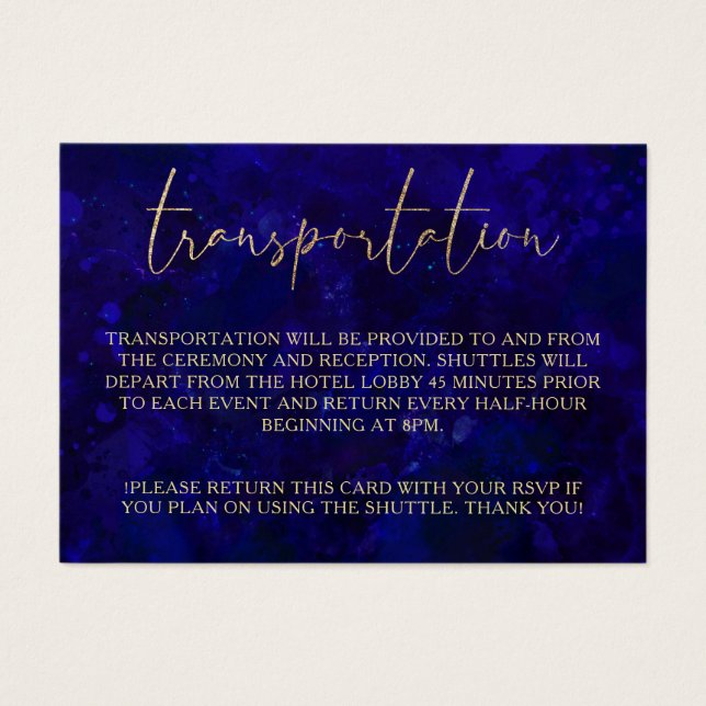 Moderner Hochzeitstransport mit Blaukalligrafie (Vorderseite)