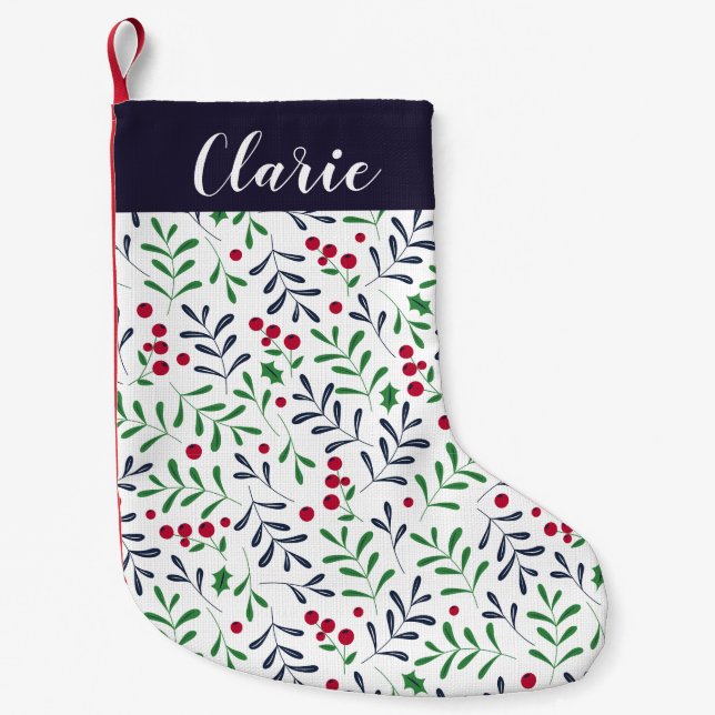 Moderner Holly Personalisierter WeihnachtsStrumpf Kleiner Weihnachtsstrumpf (Vorderseite)
