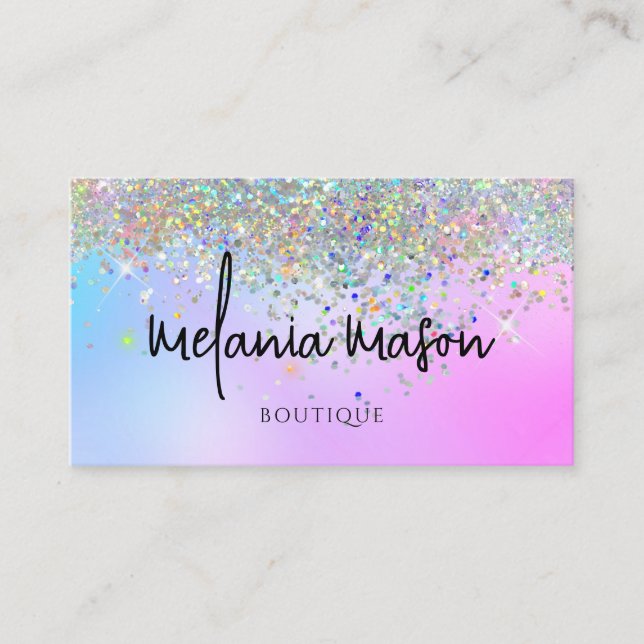 Moderner Holografischer Glitzer Lila Boutique Visitenkarte (Vorderseite)