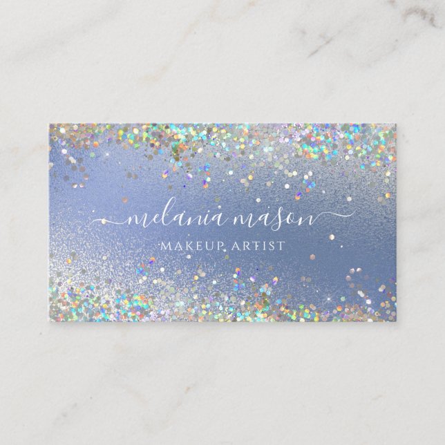 Moderner holografischer Glitzer Makeup Artist Blue Visitenkarte (Vorderseite)