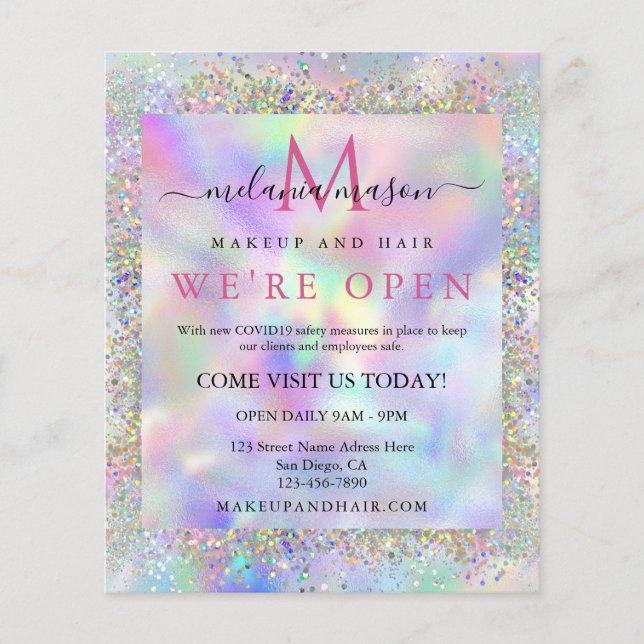 Moderner Holografischer Glitzer Makeup Artist Salo Flyer (Vorne)