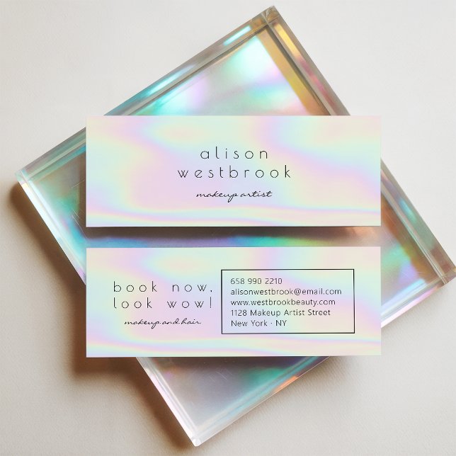 Moderner holografischer Makeup-Künstler vereint Re Mini Visitenkarte (Modern holographic makeup artist unicorn rainbow)