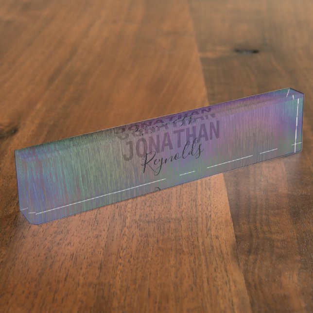 Moderner holografischer Metallname - Schreibtisch Namensplakette (Seite)