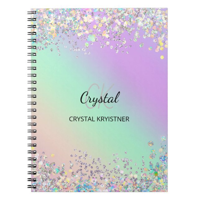 Moderner holografischer Pastell-Glitzer Notizblock (Vorderseite)
