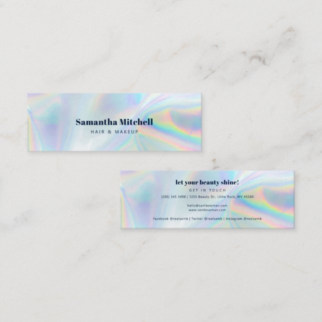 Moderner Holografischer Salon Beautician Makeup Mini Visitenkarte (Vorne/Hinten)