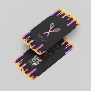 Moderner holografischer Tropfen Whisk Baker Cake D Visitenkarte