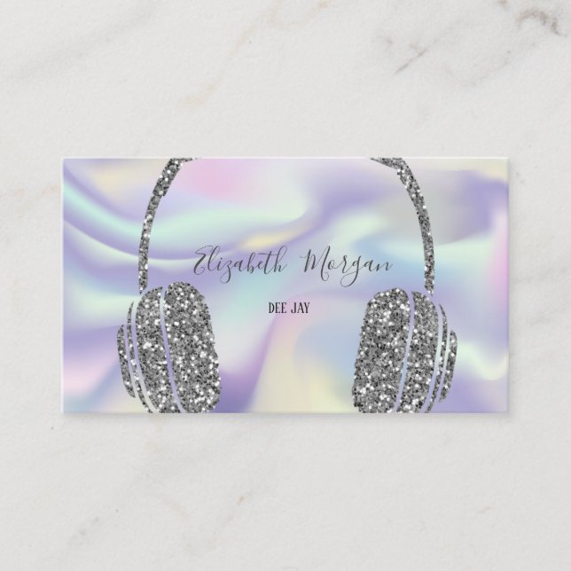 Moderner Holographic Glitzer Silver Headphone DJ Visitenkarte (Vorderseite)