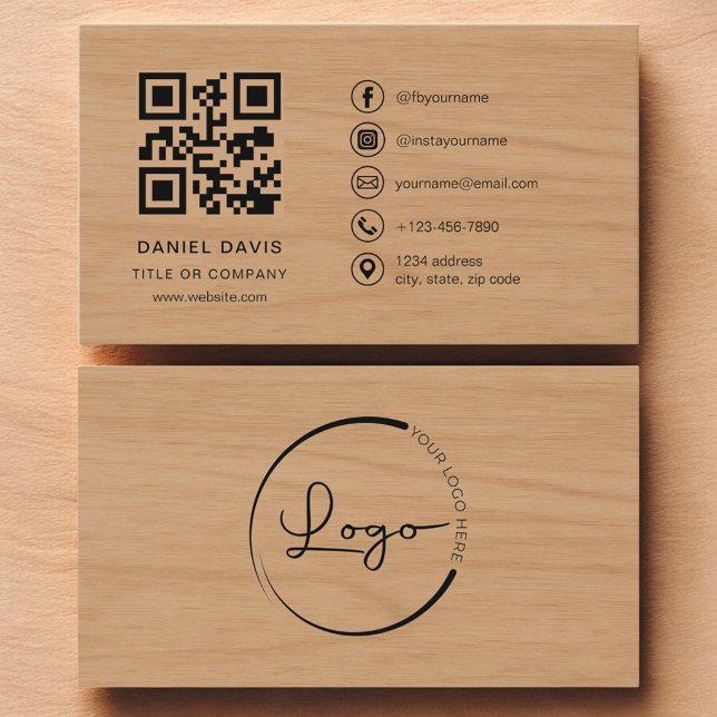 Moderner Holz Firmenlogo QR-Code Visitenkarte (Von Creator hochgeladen)