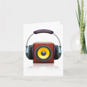 Moderner Holzlautsprecher mit Kopfhörer-Musik Karte