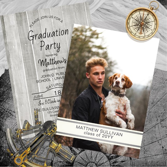 Moderner HolzLook | Foto Graduation Party Einladung (Modern Wood Look One Photo High School Graduation Announcement | Party Invitation - Print Download)