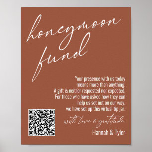 Moderner Honeymoon Fund QR Code Terracotta Sign Poster