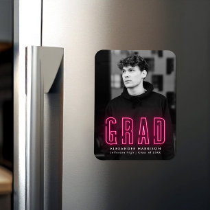 Moderner Hot Pink Neon Vertical Foto Abschluss Magnet