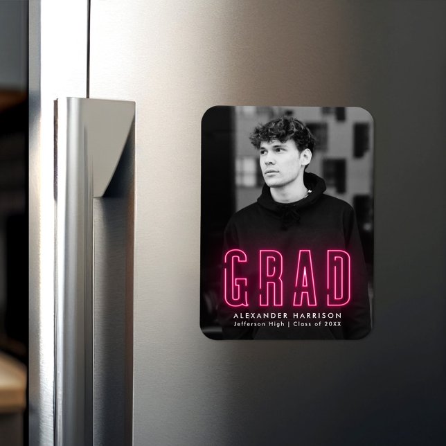 Moderner Hot Pink Neon Vertical Foto Abschluss Magnet (Von Creator hochgeladen)