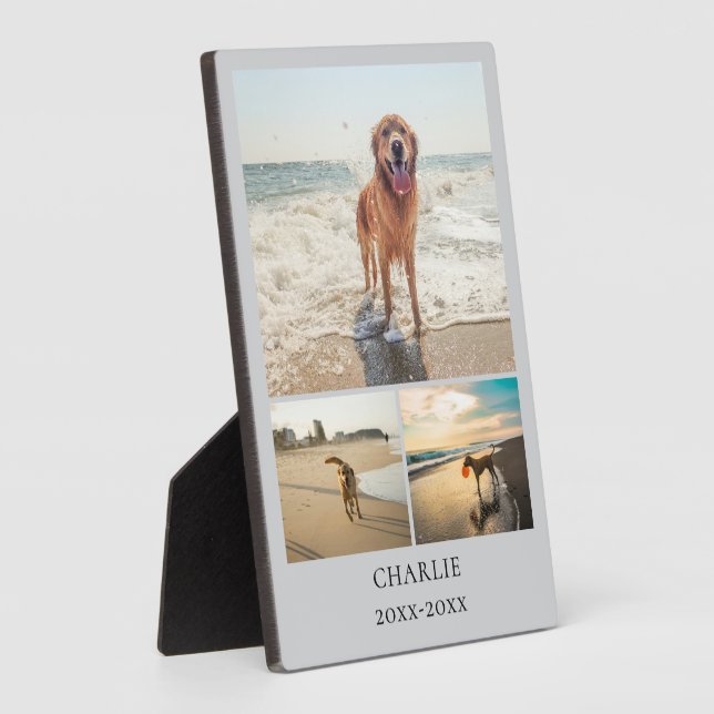 Moderner Hund Grau Personalisiertes Haustier Colla Fotoplatte (Seite)