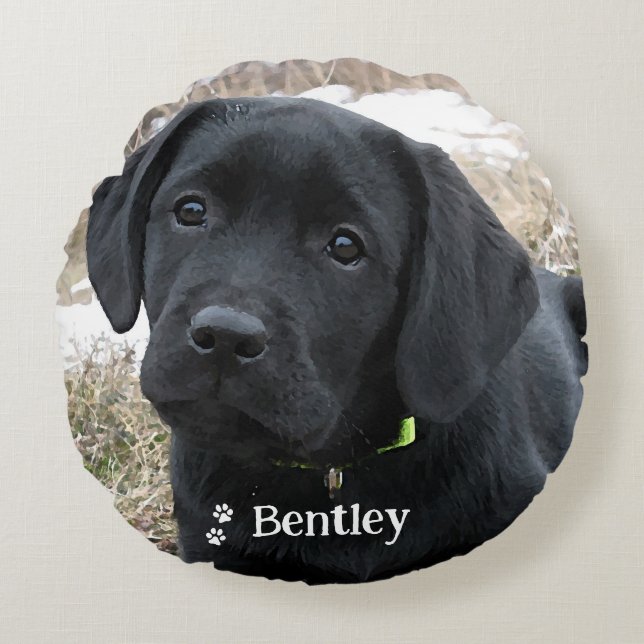 Moderner Hund Lover Personalisiert 2 Haustier Foto Rundes Kissen (Vorderseite)