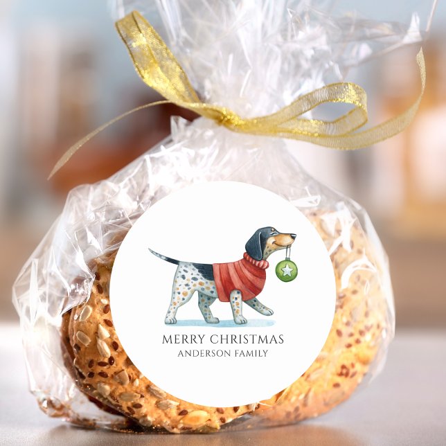 Moderner Hund Wasserfarben Weihnachten Runder Aufkleber (Von Creator hochgeladen)