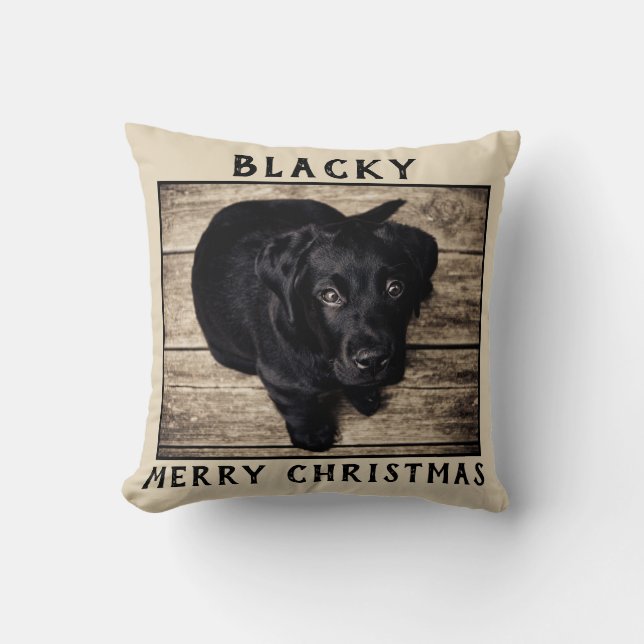 Moderner Hund Welpe Foto Frohe Weihnachten Kissen (Vorderseite)