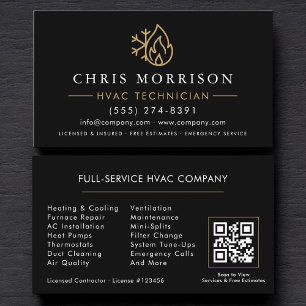 Moderner HVAC-Black-Gold-QR-Code Visitenkarte
