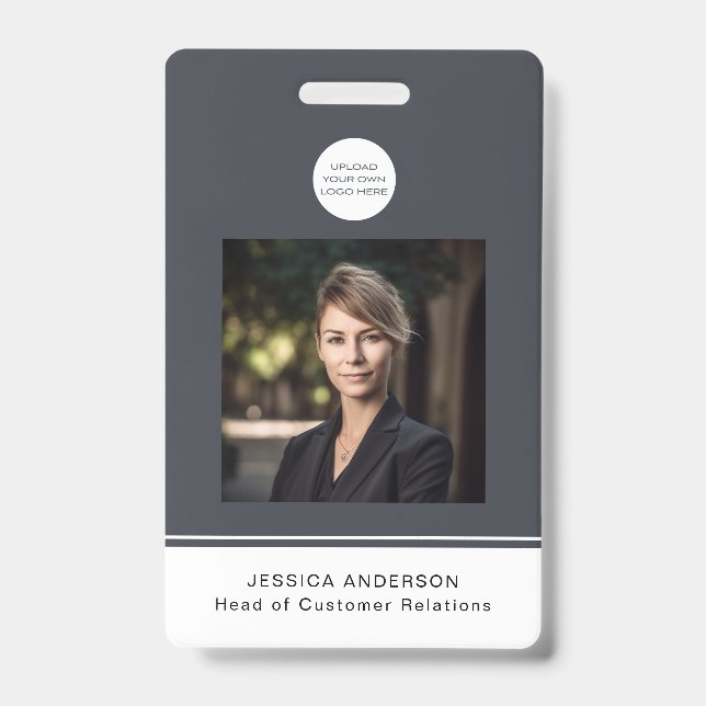 Moderner ID Card Grauer Minimal-Logo-Foto QR Code Ausweis (Vorderseite)