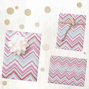 Moderner Ikat Zickzack Strip Abstrakt Pink Green Geschenkpapier Set