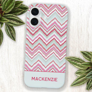 Moderner Ikat Zickzack Strip Personalisierter Name iPhone 16 Hülle