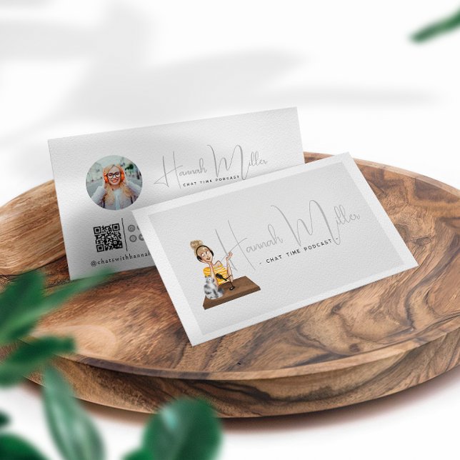 Moderner Illustrierter Podcast Foto QR Code Visitenkarte (Von Creator hochgeladen)