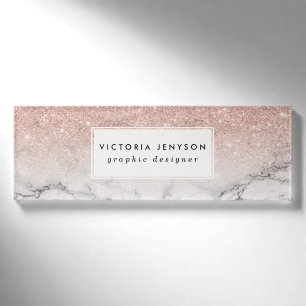 Moderner Imitat-Rosenrosa-Glitter ombre Weißmarmo Namenschild