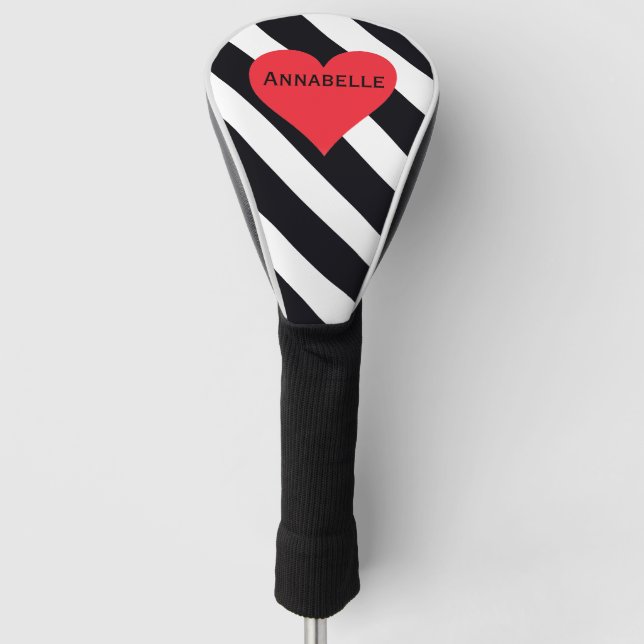 Moderner Individuelle Name B & W Streifen Niedlich Golf Headcover (Vorderseite)