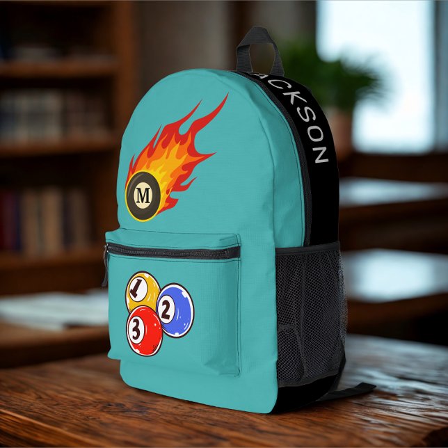 Moderner Individuelle Name Billiard Ball Bedruckter Rucksack (Modern personalized name billiard player name)