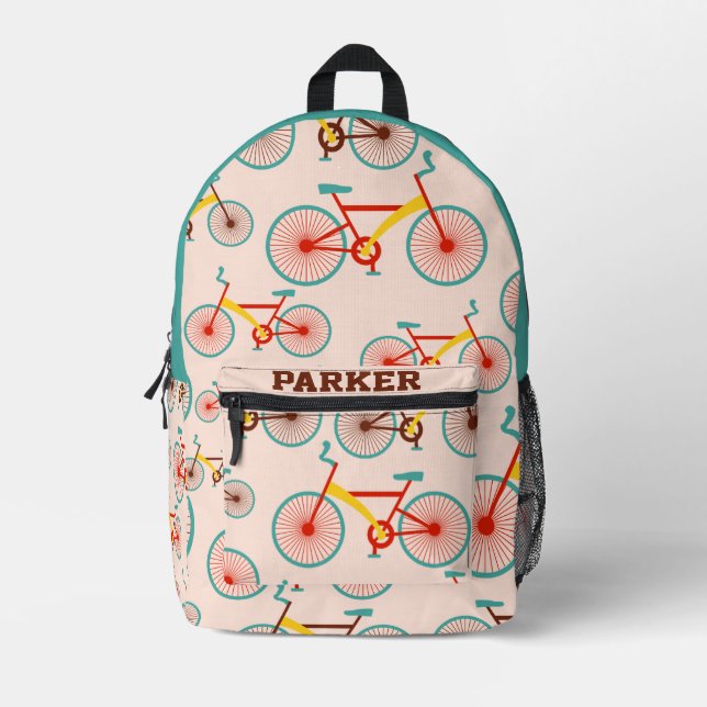 Moderner Individuelle Name Farbiges Fahrradmuster  Bedruckter Rucksack (Vorderseite)