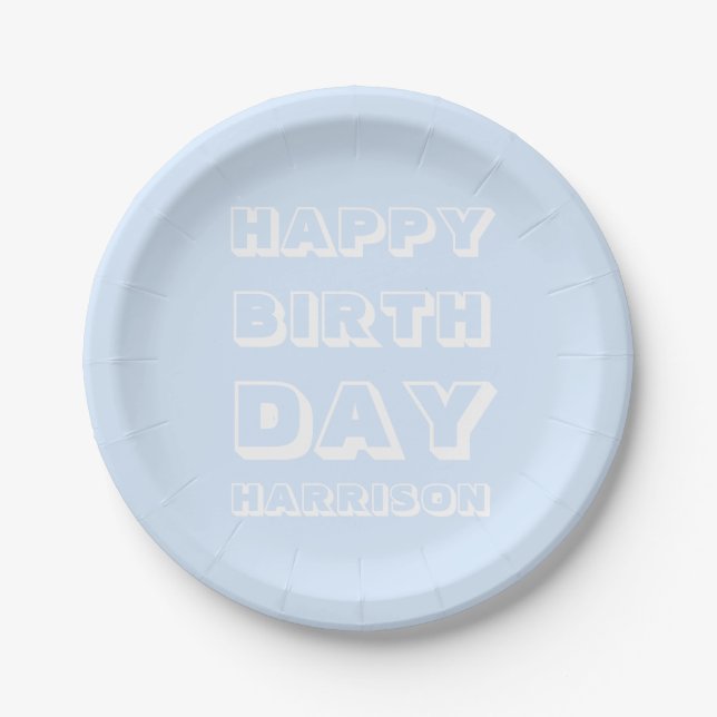Moderner Individuelle Name, Happy Birthday, hellbl Pappteller (Vorderseite)