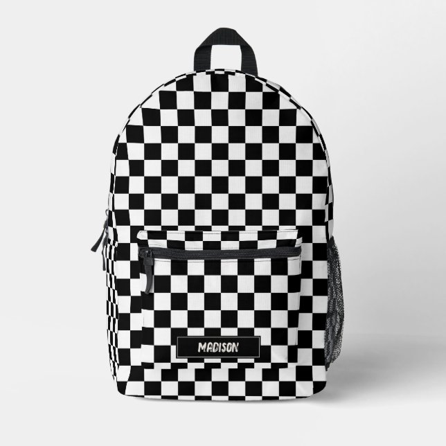 Moderner Individuelle Name in Schwarz/Weiß Bedruckter Rucksack (Vorderseite)