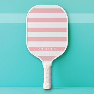 Moderner Individuelle Name mit rosa und weiß gestr Pickleball Schläger