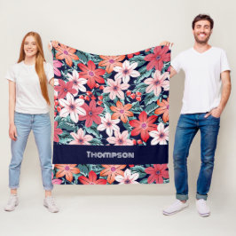 Moderner individuelle Name Navy Blumendekor Fleecedecke