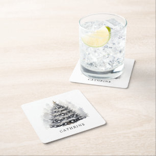 Moderner Individuelle Name Schwarz & Weiß Weihnach Rechteckiger Pappuntersetzer