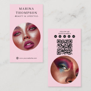 Moderner Influencer Pink-Foto-Social-Media-QR-Code Visitenkarte