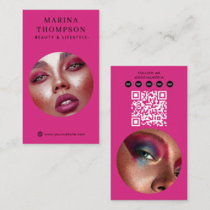 Moderner Influencer Pink-Foto-Social-Media-QR-Code Visitenkarte