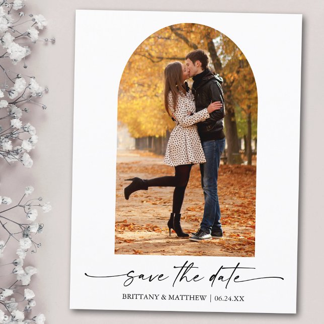 Moderner Ink Script Foto Arch Save the Date Postkarte (Customize to change your personalized text size or text style.)